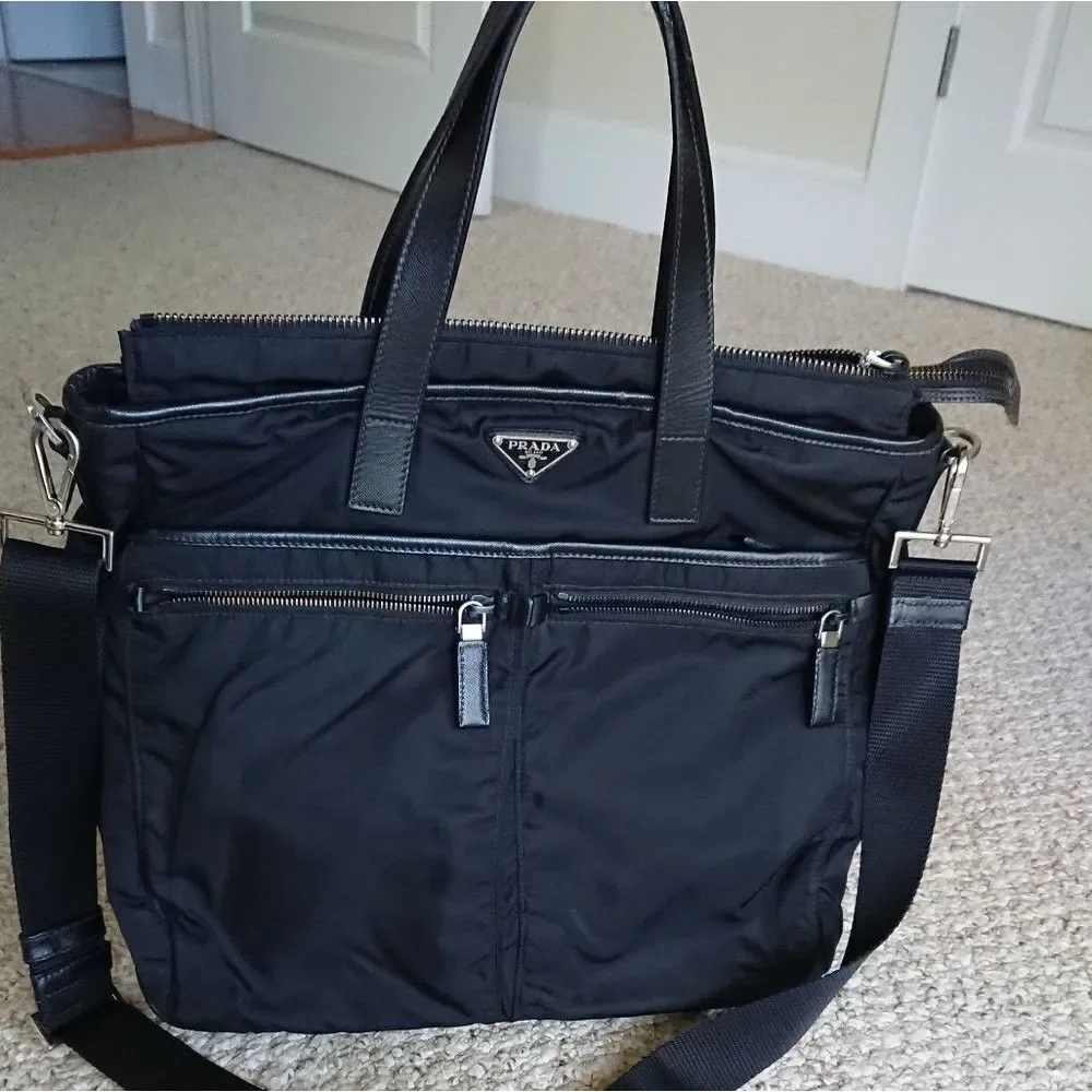 Prada black Nylon and Saffiano leather tote